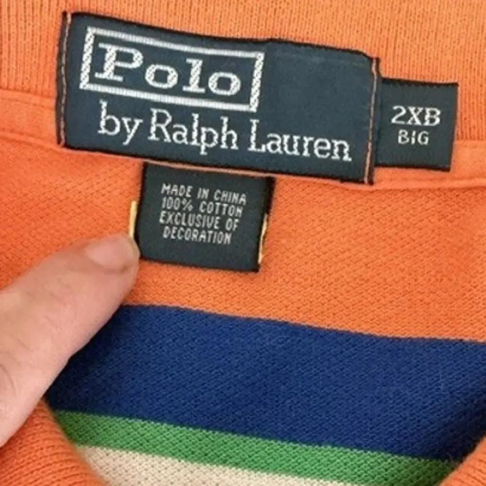 Polo Ralph Lauren Polo Shirt Mens 2XB Orange Stripe Big Pony Cotton Classic Golf